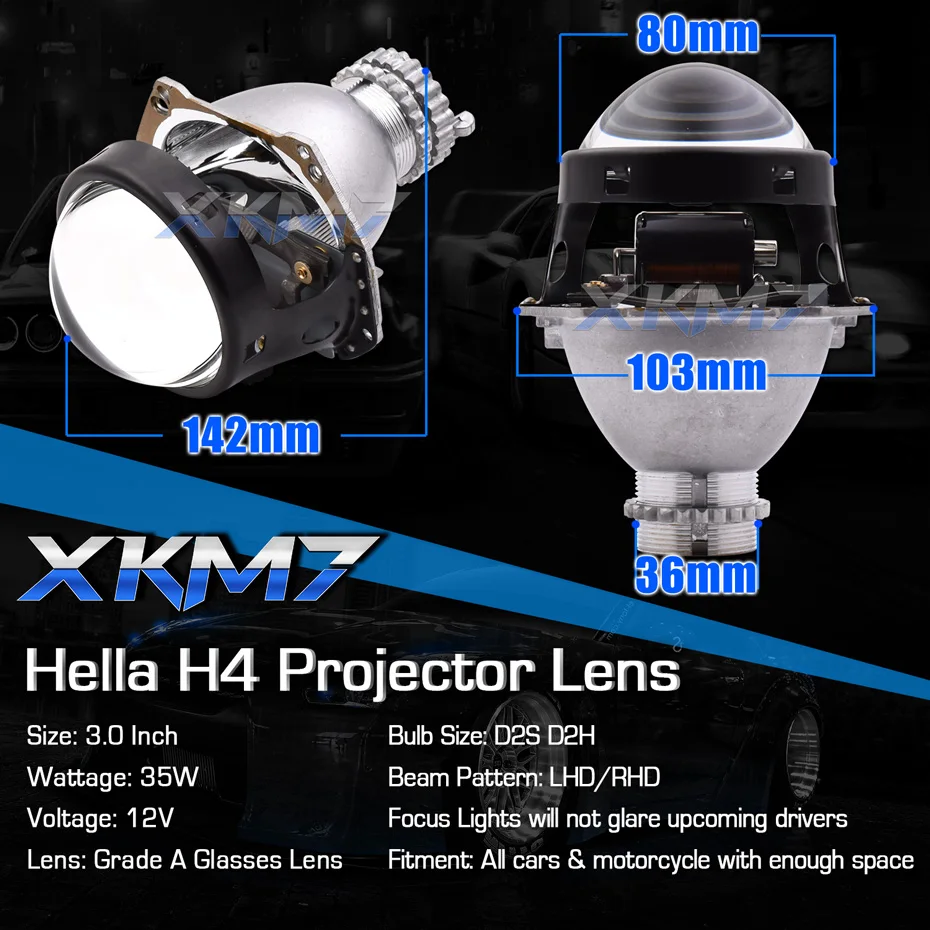 Car H4 Headlight Projector Lens For Hella 3R Bi-xenon Blue Lenses D2S D2H HID Honeycomb Tuning Car Lights Accessories Retrofit