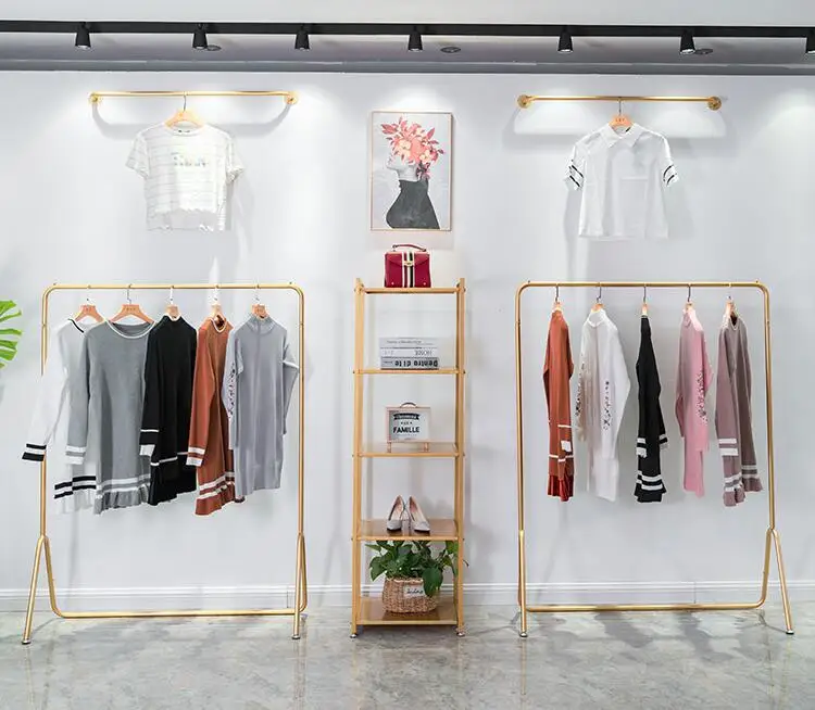 

Simple clothing store display rack gold clothing rack floor type hanger women's clothing store bag rack