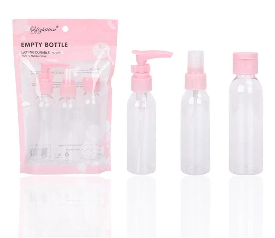 3 Pieces PP Plastic Portable Empty Small Travelling Subpackage Refillable Bottle Set Skin Care Cosmetic E920