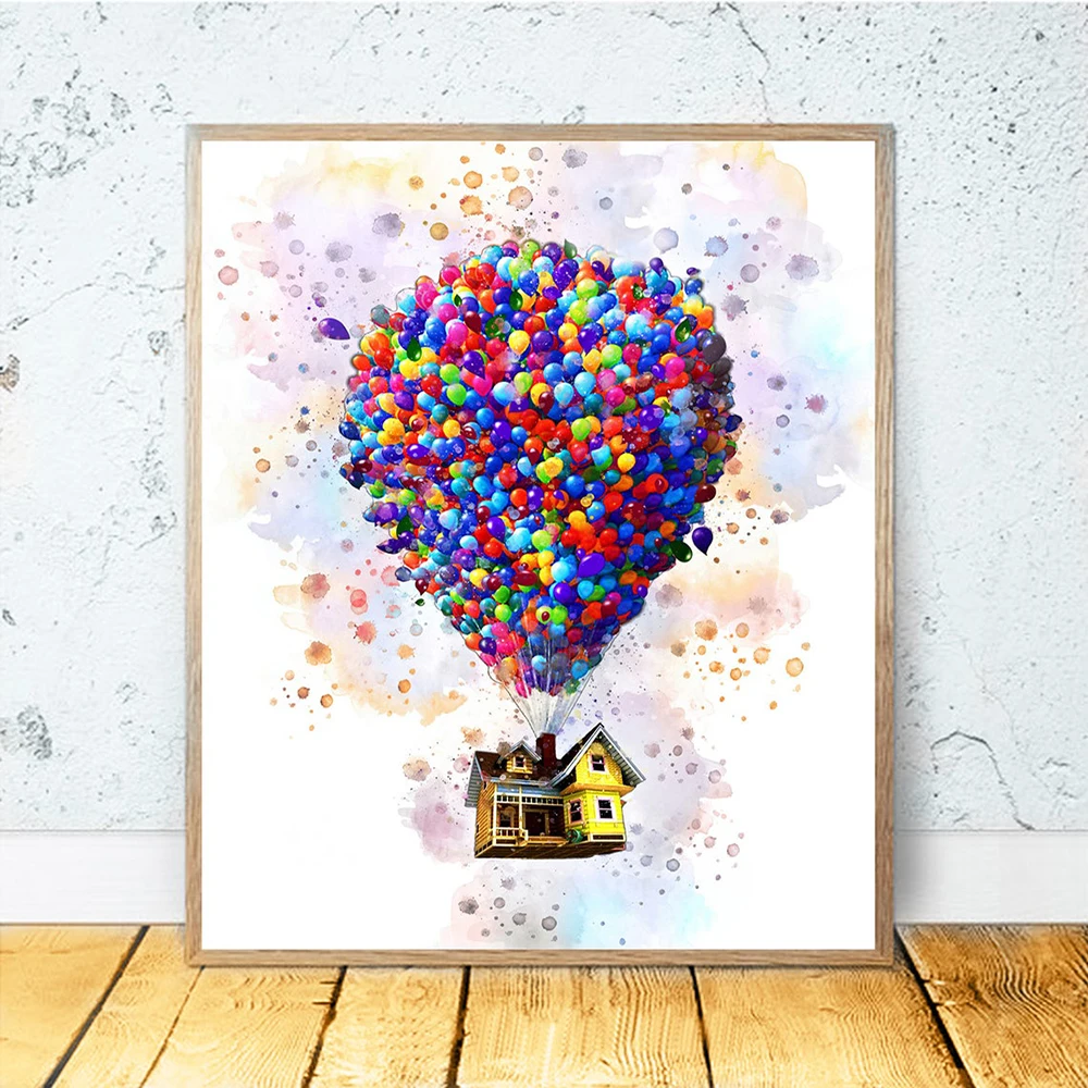 

Pixar Watercolor Prints Canvas Art Balloons Print Up Balloon House Posters Up Movie House Children Decor Disney Gift No Frame