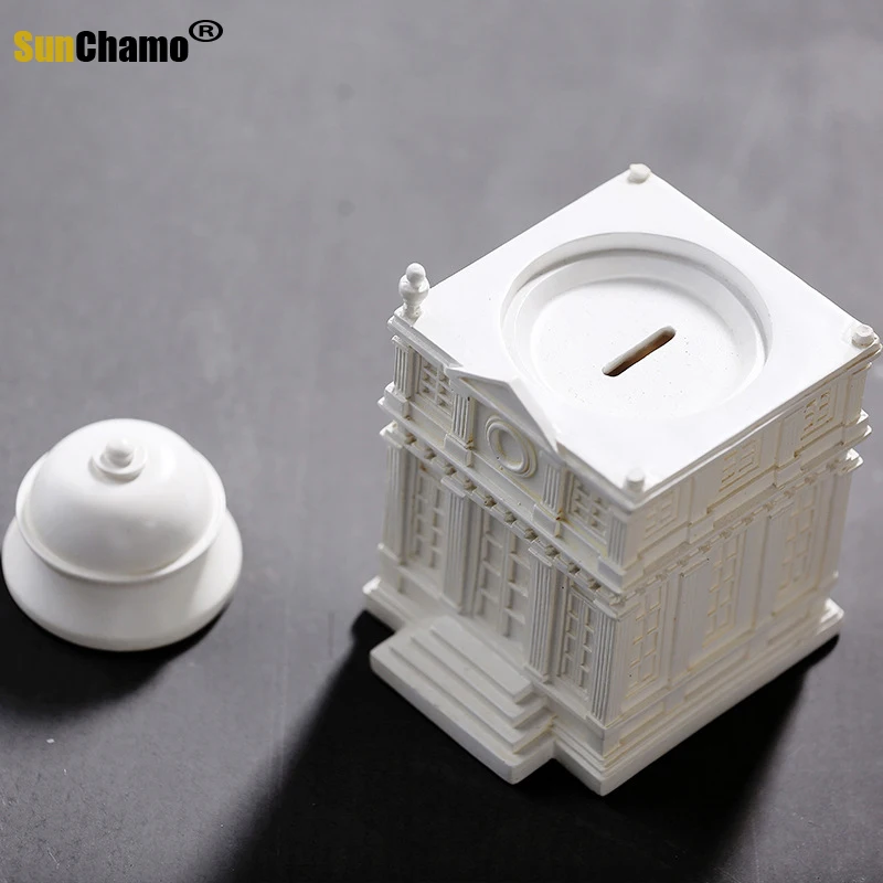 Creative Meter White Building Shape Money Storage Pot Student Birthday Gift Deposit Bank Resin Household Furnishings Ornaments