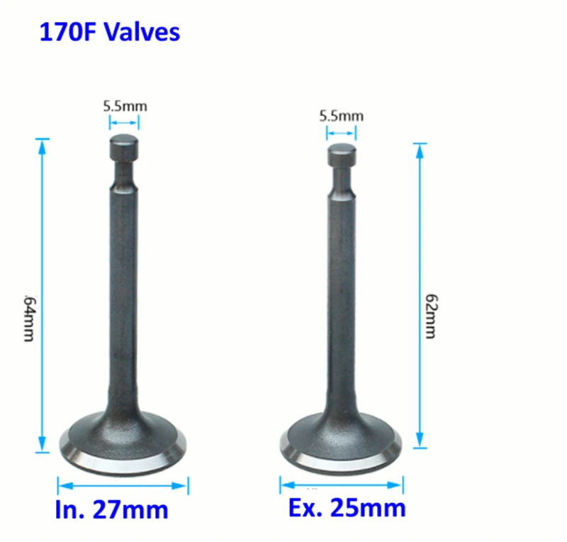 Top Quality! Intake And Exhaust Valves Kit For 168F 170F 5.5hp~7hp,196cc~212cc Gasoline Engines 2~3kw Generator Spare Parts