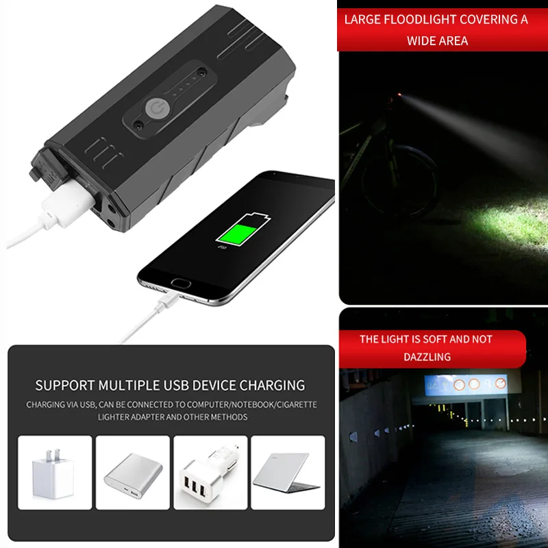 Bicycle Light 3000 Lumens 5200mAh Bike Headlight Power Bank Flashlight Handlebar TYPE-C USB Charging MTB Road Cycling Highlight