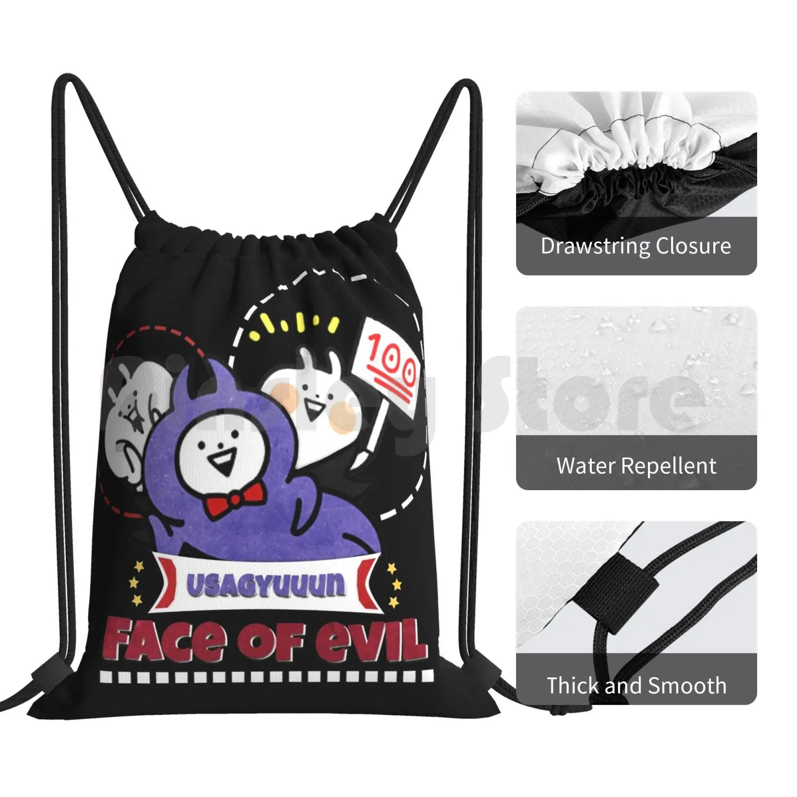 Рюкзак Usagyuuun-Face Of Evil, сумка на шнурке, спортивная сумка для верховой езды, скалолазания, мультяшная сумка-мессенджер, аниме с рукавами, японская забавная
