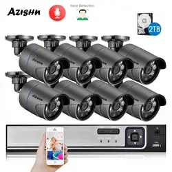 AZISHN H.265+ 8CH 4MP POE Security System NVR Kit 2560*1440 Audio IP Camera Outdoor Face Detect CCTV Video Surveillance NVR Set