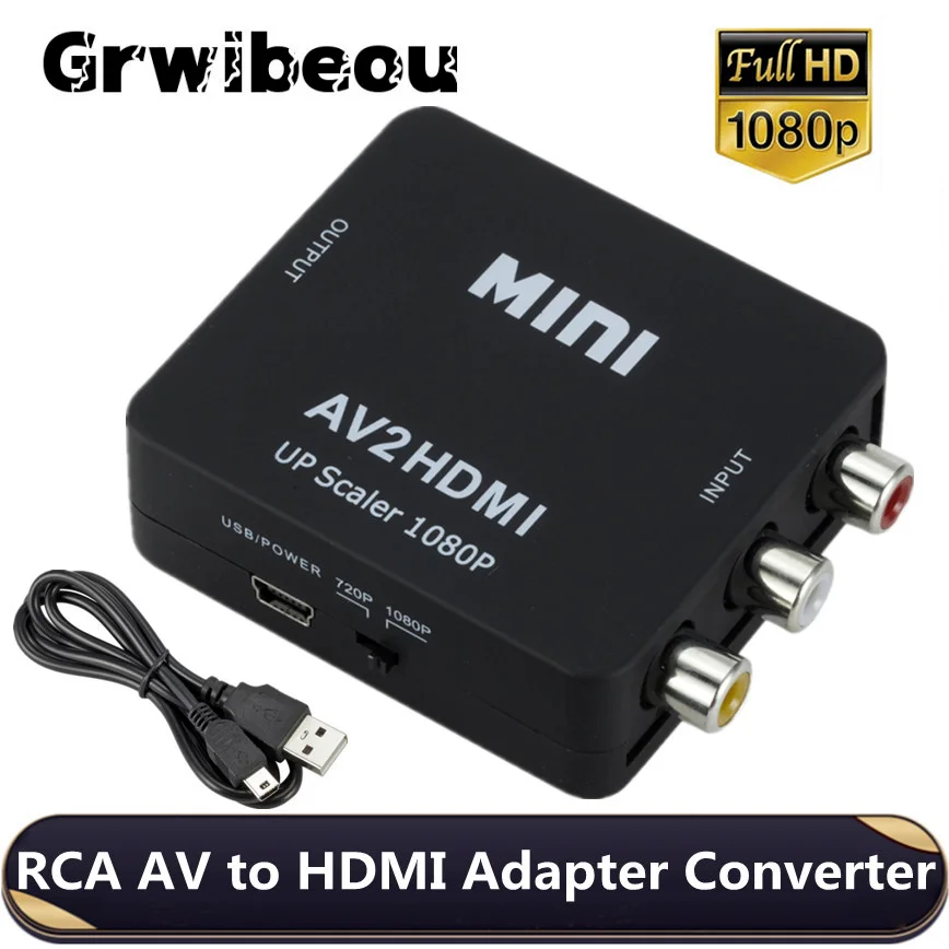 Grwibeou-Convertisseur compatible RCA AV vers HDMI, AV, CVSB, L, R Video Box, HD 1080P, 1920*1080, AV2HDMI, Support NTSC PAL, Sortie AV vers HDMI