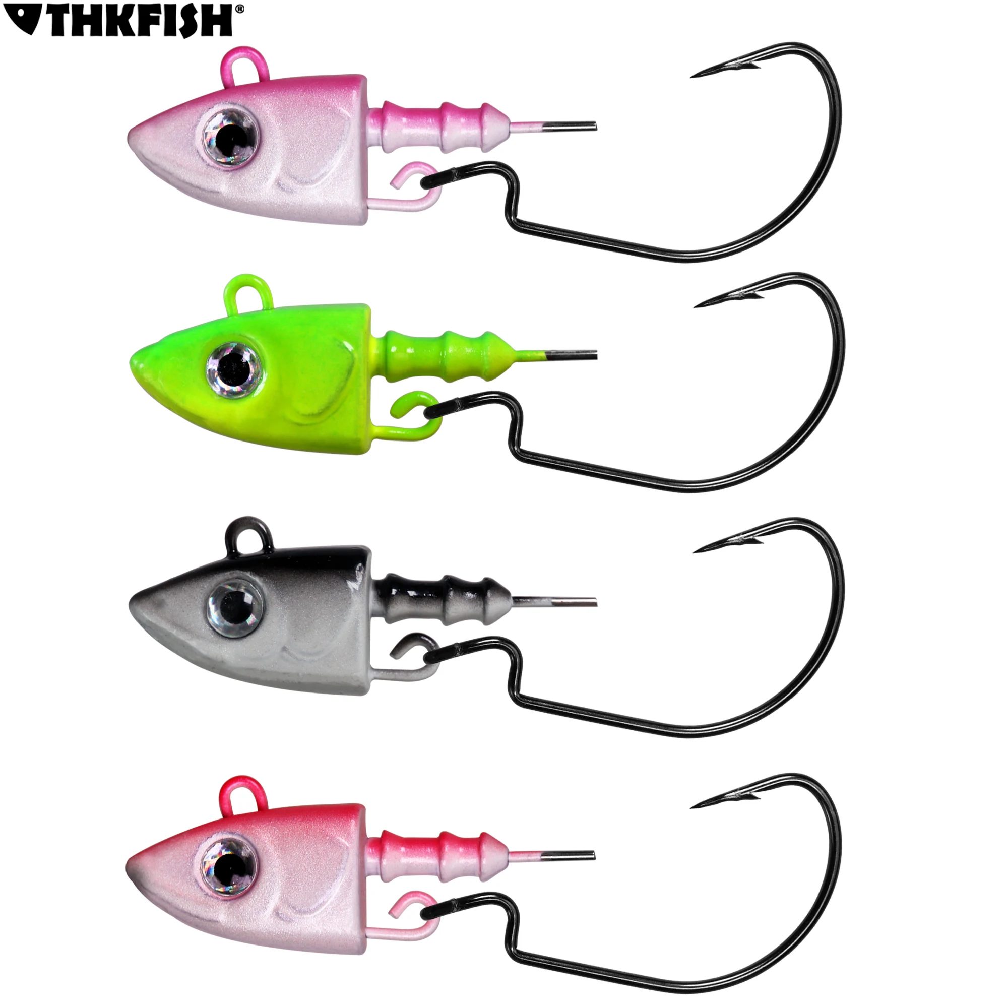 THKFISH 2pcs Jig Head Fishing Hooks 10g 12g 25g Eye Jigging Heads Hard Bait #3/0 High Carbon Steel Barbed Hook For Soft Worm