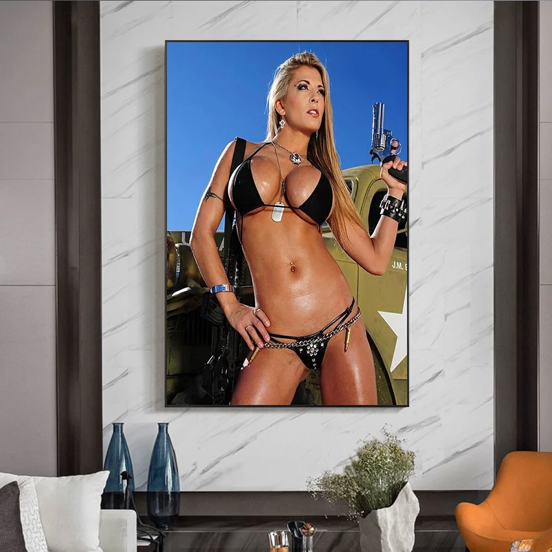 

Art poster canvas wall picture print sexy girl with gun home decoration for living room posters and prints