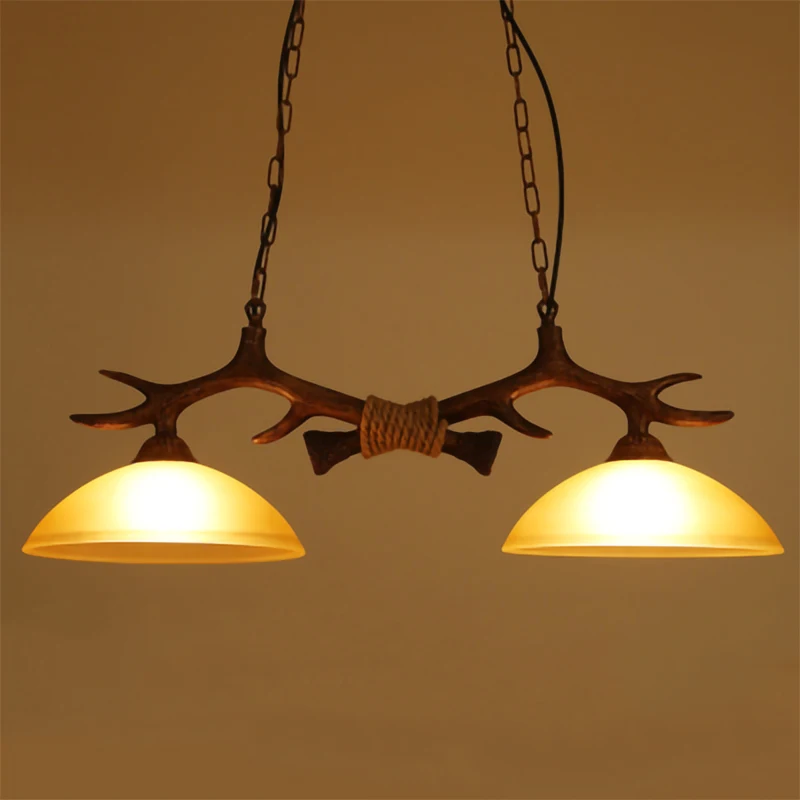 Retro Industrial style Double Antler Chandelier  Creative Resin Restaurant Droplight Lustre Cafe Loft Decor  Lighting