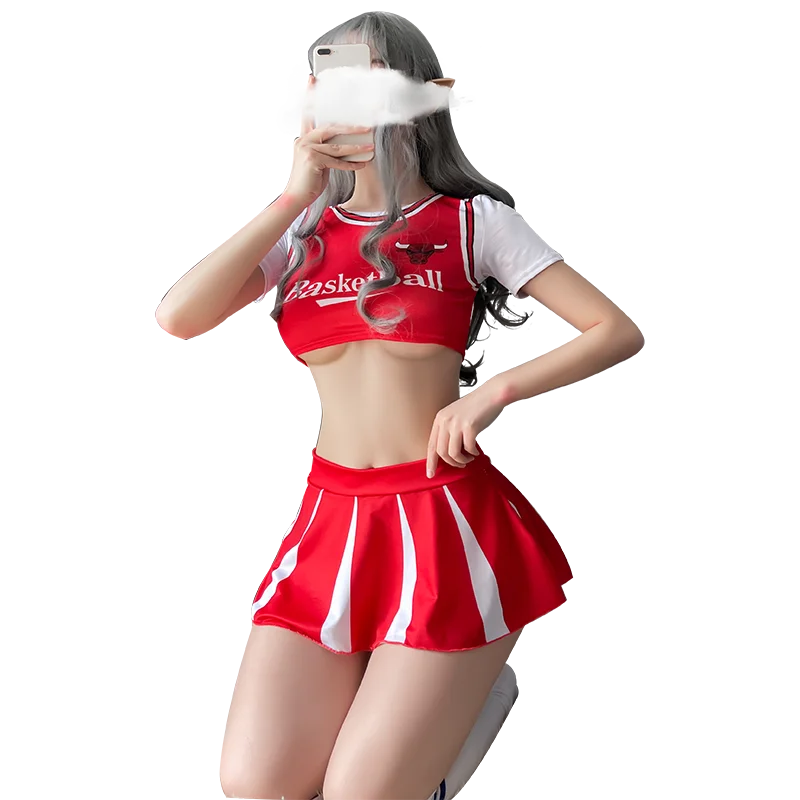 Contraste feminino Roupa Interior Lingerie Sexy, Futebol Dinâmico Dividir Uniforme de Torcida do Bebê, Estudante plissada Mini Saia Terno, Traje de RPG