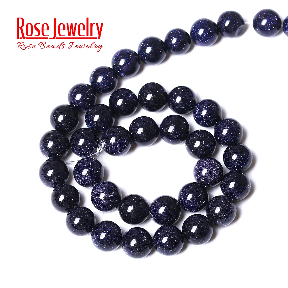 Natural Stone Blue SandStone Round Loose Beads For Jewelry Making Needlework Bracelet DIY 15\