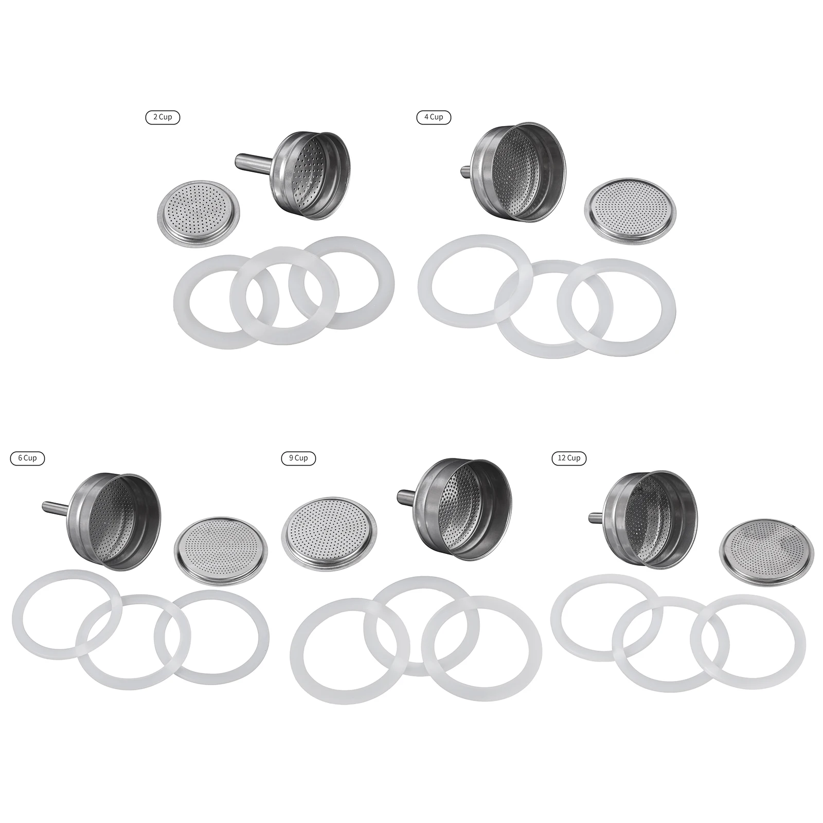 

Moka Express Replacement Funnel Kits, Espresso Coffee Gasket Seals, Stainless Steel Funnel Filter Plate Funnel, 2/4/6/9/12 Cup