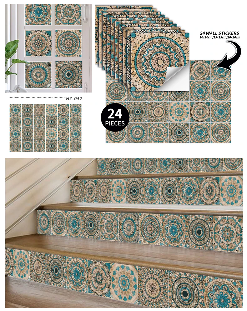 24PCS Fliesen Aufkleber Küche Wand Wasserdichte Und Öl-proof Selbst-adhesive Wallpaper 3d Retro Kunst Muster Abnehmbare bad Abziehbilder – Detail 19