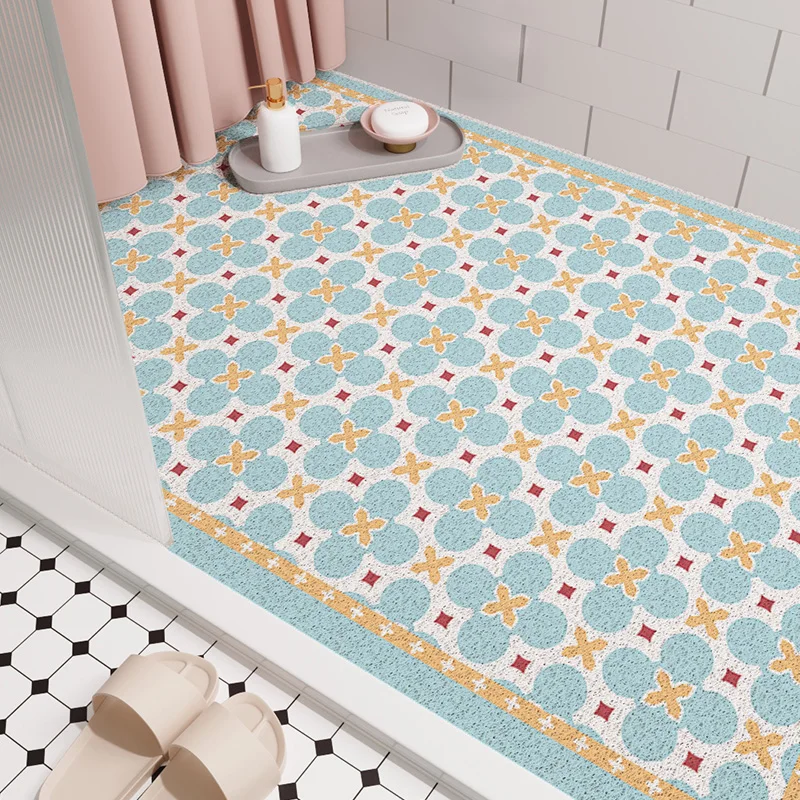 

Bathroom Bon-slip Mat Bath Pads Shower Room Rugs Hallway Entrance Custom Size Carpet Toilet PVC Silk Loop Foot Mats Household