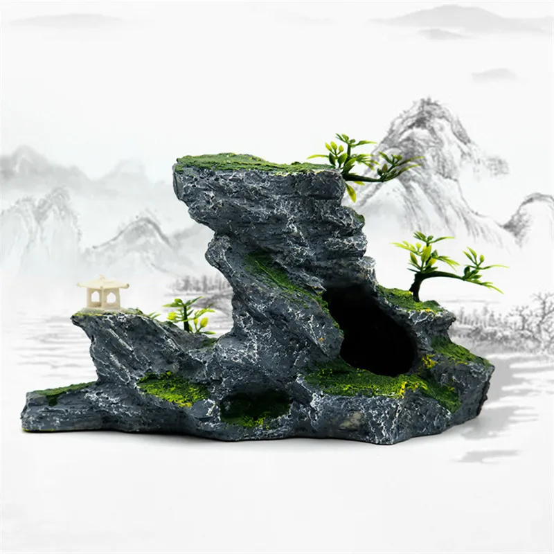 1Pc Resin Rockery Aquarium Decoration Accessories Artificial Mountain Hill View Rock Decorating Ornament For Fish Tank