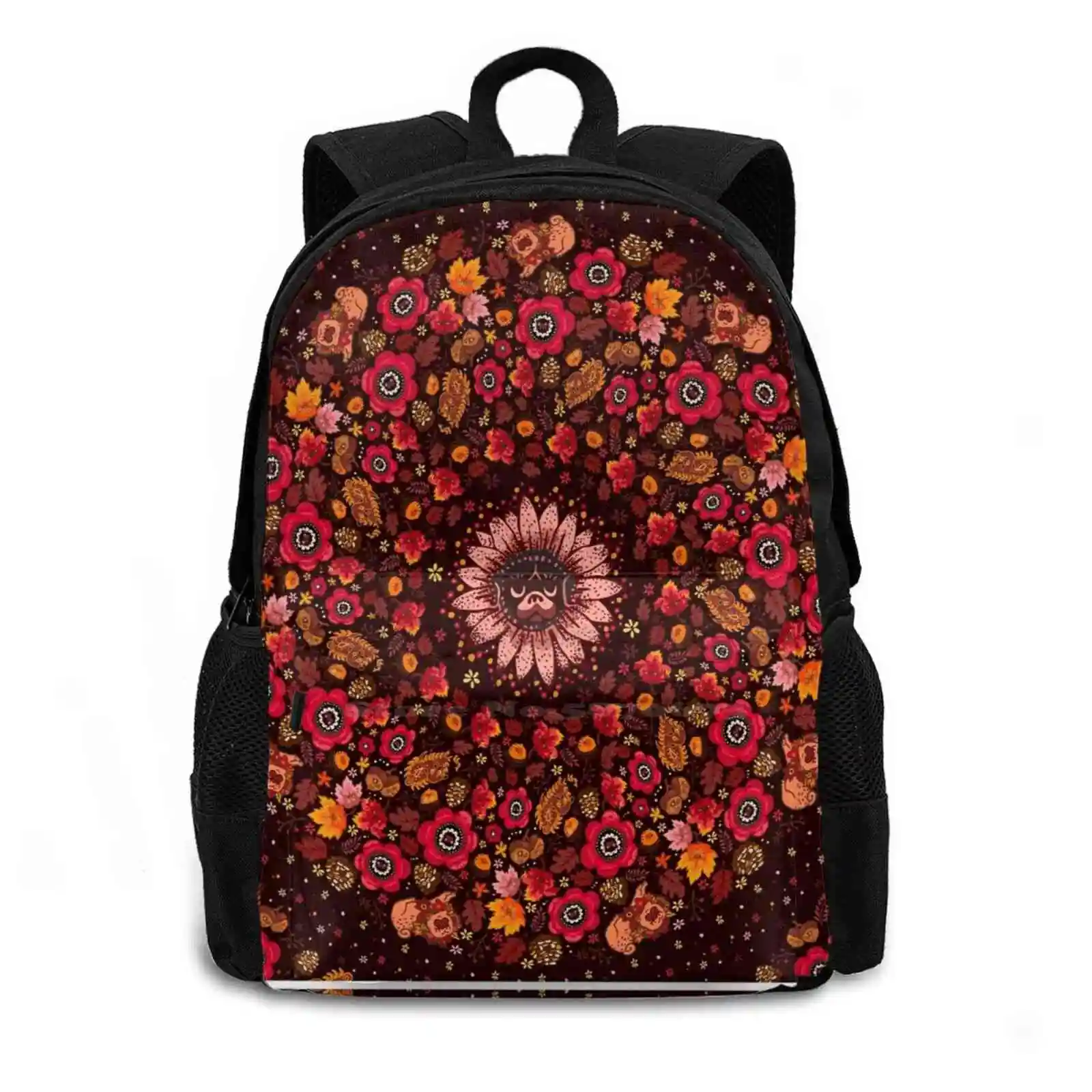 Fall Pug Hot Sale Schoolbag Backpack Fashion Bags Fall Pug Flower