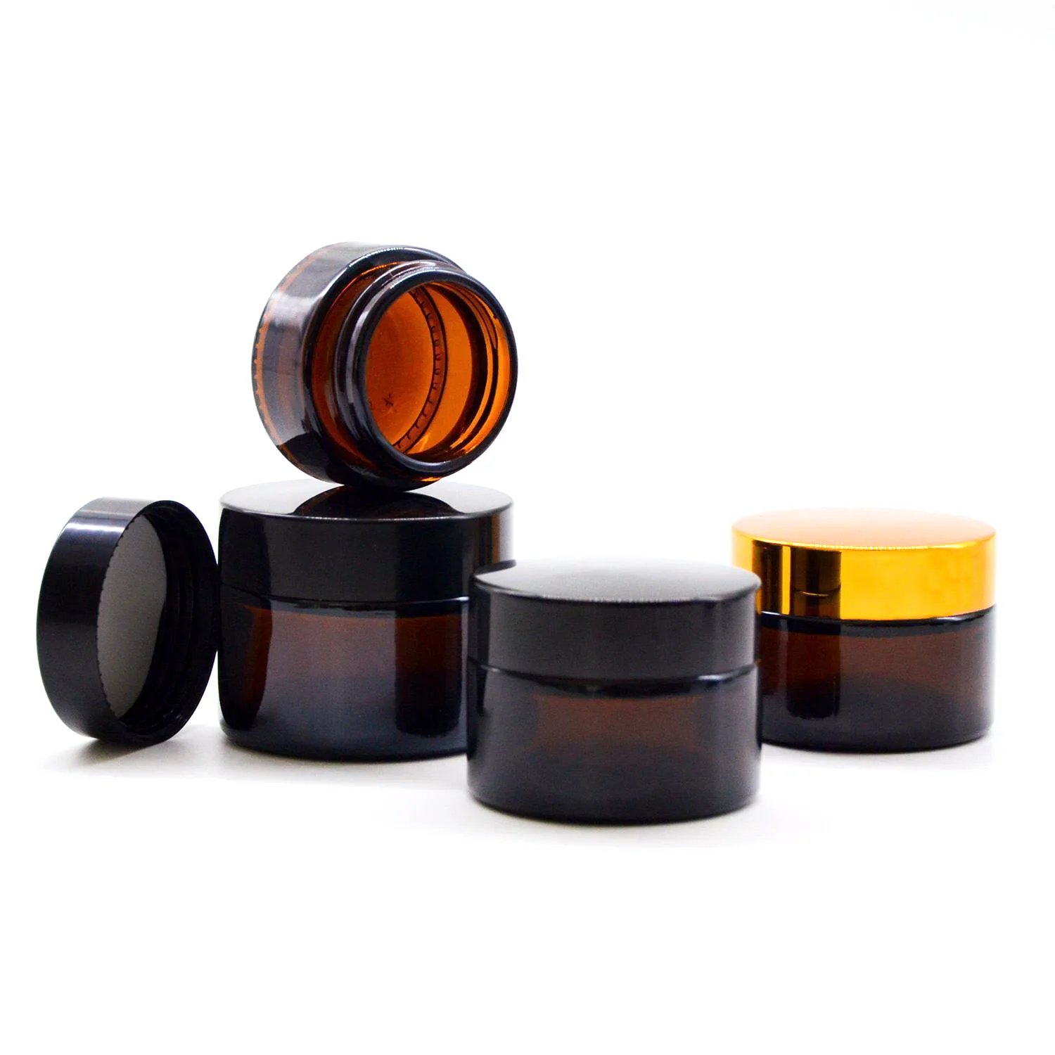 360 x 5g 10g 20g 30g 50g Amber Glass Cream Jar PortableEyecream Jars Pot  With Gold Silver Black Cap Makeup Cosmetic Containerr