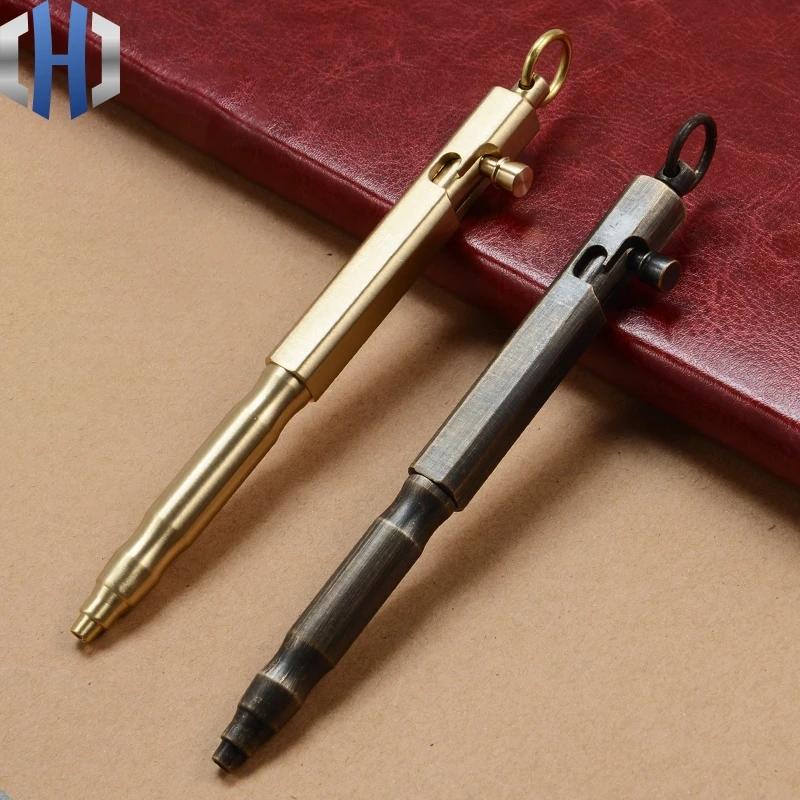 Retro Brass Pen Pure Copper Metal Signature Pen Brass Tactical Pen High-end Business Gift Pen Office Stationery