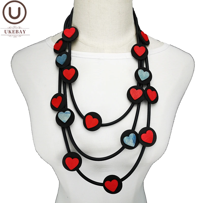 UKEBAY New Heart Sweater Chains Red Blue Heart Pendant Necklaces Handmade Desinger Luxury Necklace Classic Accessories Jewelry