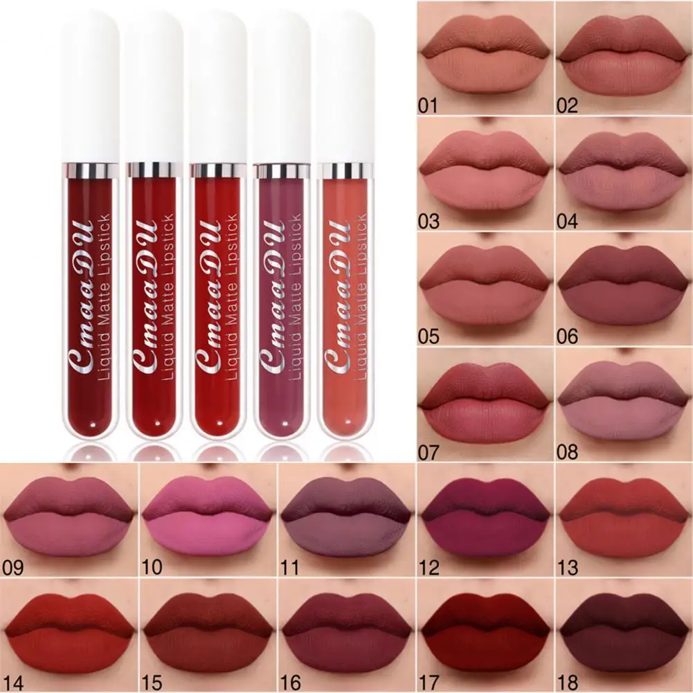 18 Colors Waterproof Lipstick Long Lasting Matte Velvet Liquid Lip Glaze Non-Stick Cup Makeup Lip Tint Cosmetic