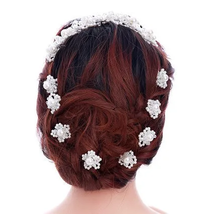 Horquillas para el pelo de estilo europeo para novia, horquillas con flores para el pelo, accesorio para el cabello para desfile, boda, fiesta, tocado de perlas