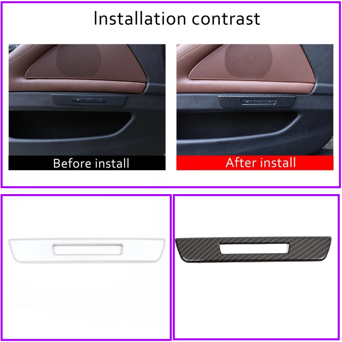 

For BMW 5 Series GT F10 F18 2011-2017 ABS Carbon Fiber Seat Memory Frame Panel Trim 1PCS Decorative Cover ST Car Accessories