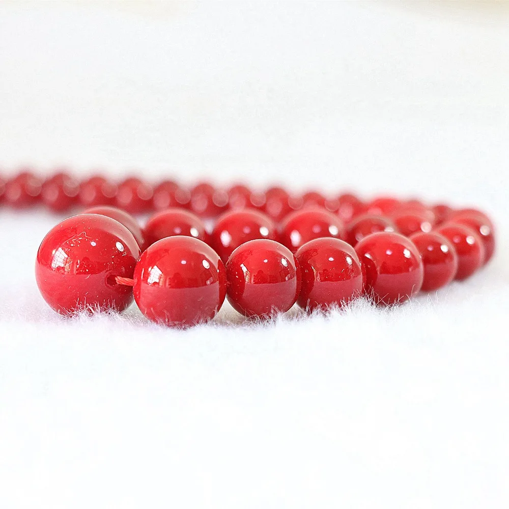 Fashion artificial red coral 6-14mm round beads necklace charms women elegant gifts chains rope jewelry diy 18inch B666