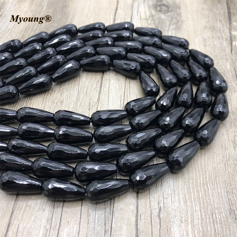 5Strands/Lot Water Drop Faceted Natural Black Agates Onyx Loose Stone Beads For DIY Necklace Bracelet Jewelry Making MY210548