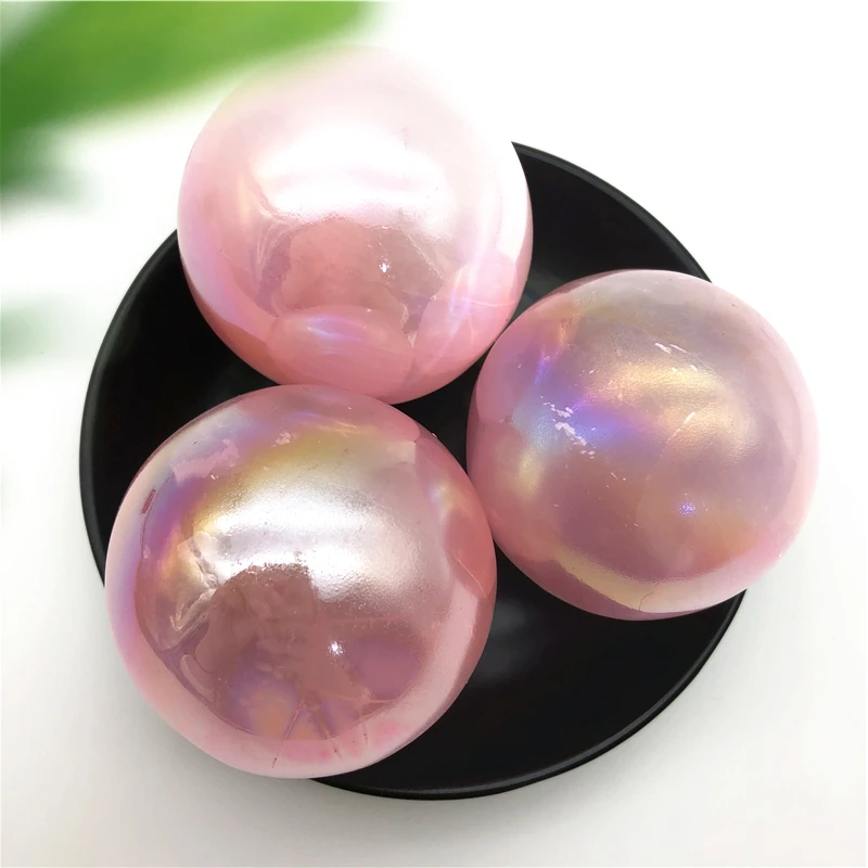 Beautiful 1PC Natural Colorful White Selenite Ball Electroplated Aura Purple Gypsum Crystal Sphere Decorative Quartz Crystals