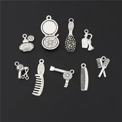 18pcs Mix Silver Color Perfume Comb Hair Dryer Charms Making Beautiful Girl Make Up Pendant Handmade Jewelry Accessories M137