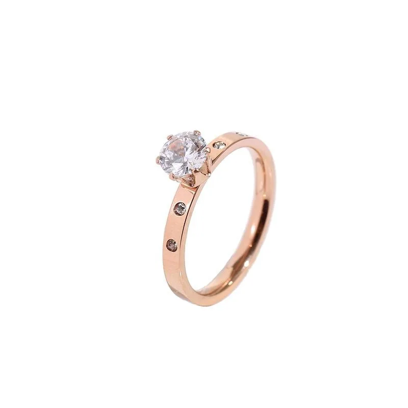 Anti Allergy Titanium Steel 1 Big 4 Small Cubic Zirconia Wedding Ring For Woman Rose Gold Color Crystal Wedding Jewelry bague