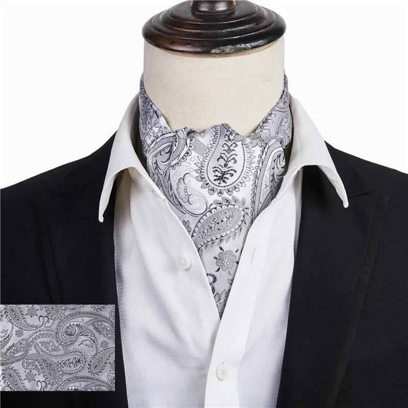 

Ikepeibao Men Luxury Gray Paisley Floral Cravat Silk Dot Checked Ascot Self British Gentleman Polyester Scarf Tie Wholesale