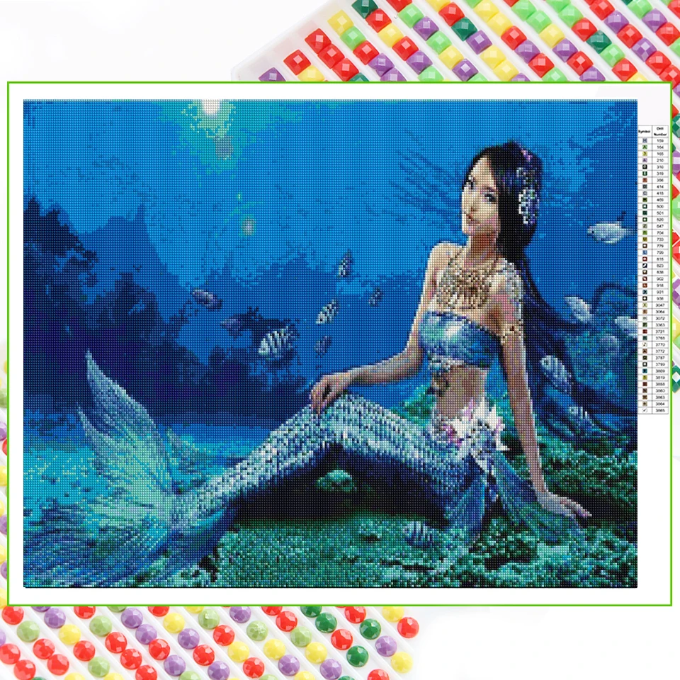 Diamond Painting Fantasy Mermaid Bathroom Decor Bedroom Decor Teen Girl Ocean Theme Classroom Decor Sea Turtle Moon Fish GG6486