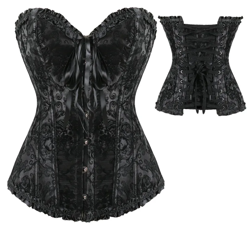 

Steampunk Corsets Women Sexy Lace Flocking Jacquard Steel Boned Overbust Bustiers Corset Top Gothic Push Up Victorian Corselet