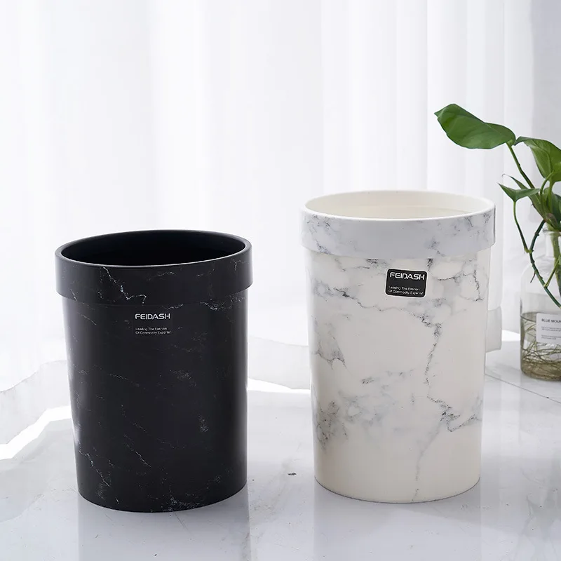 Marble Pattern Plastic Trash Can Without Lid European Style Dustbin Office Garbage Bucket Living Room Bedroom Waste Bin