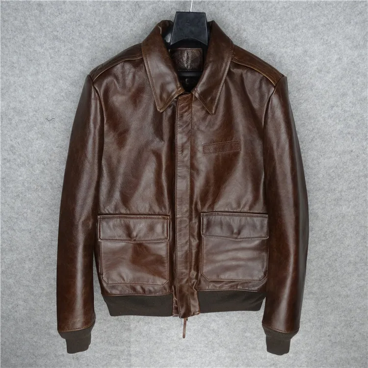 A2 Free shipping.Brand style leather clothing,man's 100% genuine leather Jackets,classic men's slim tanning jacket,quality