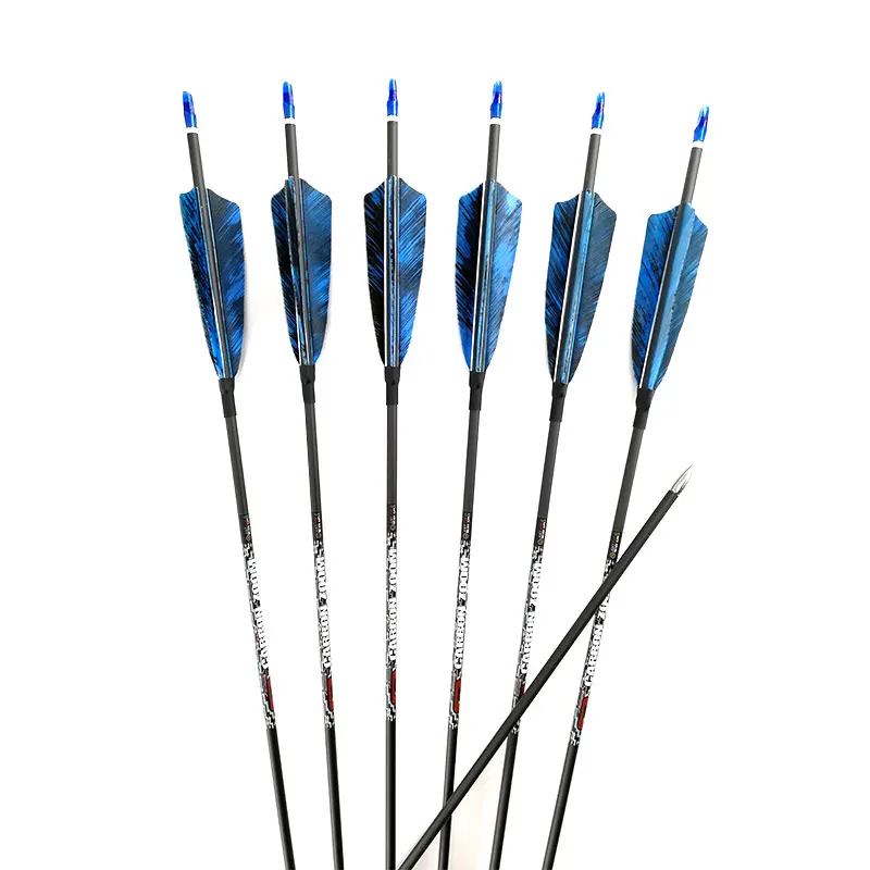 Archery Carbon Arrows Spine 400 500 600 700 800 900 1000 ID4.2 Shafts Turkey Feather Compound Recurve Bow Longbow Hunting 12PCS