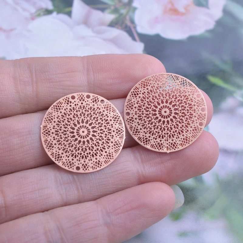 12pcs 24mm Filigree Charms Silver color Round Connector 3 Hole Earring Connectors  Brass Jewelry DIY Jewelry Making