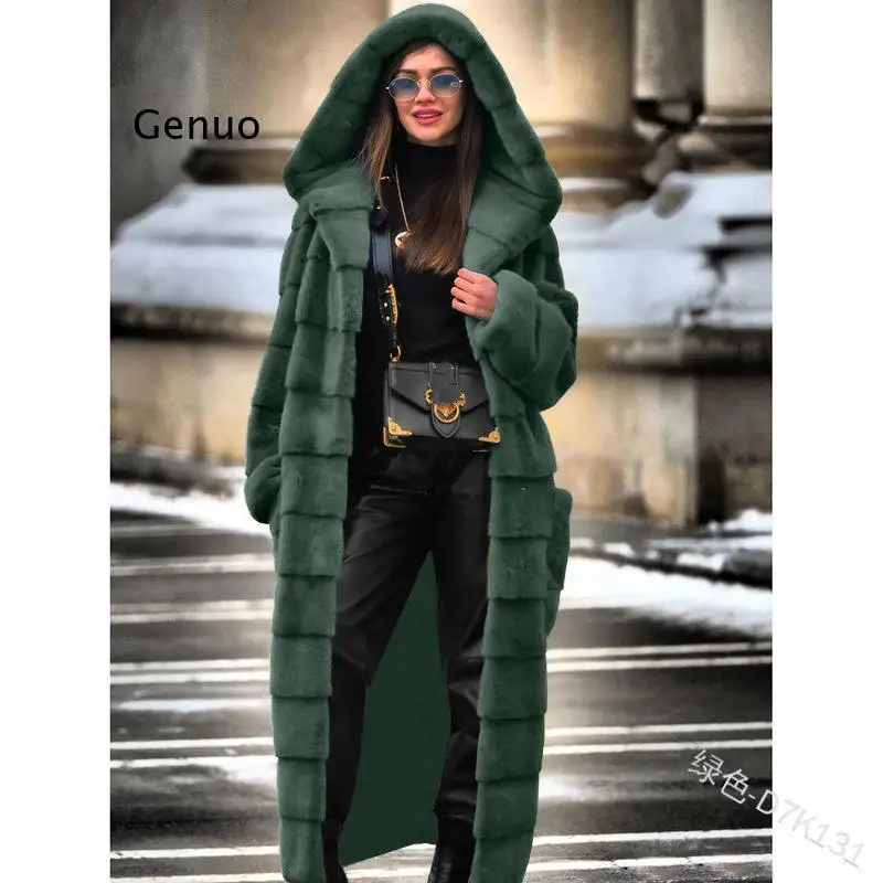 2021 Casual Faux Fur Coat Women Hoodies Furry Thick Warm Long Faux Rabbit Fur Jacket Slim Winter Coat Women Casaco Feminino 5Xl