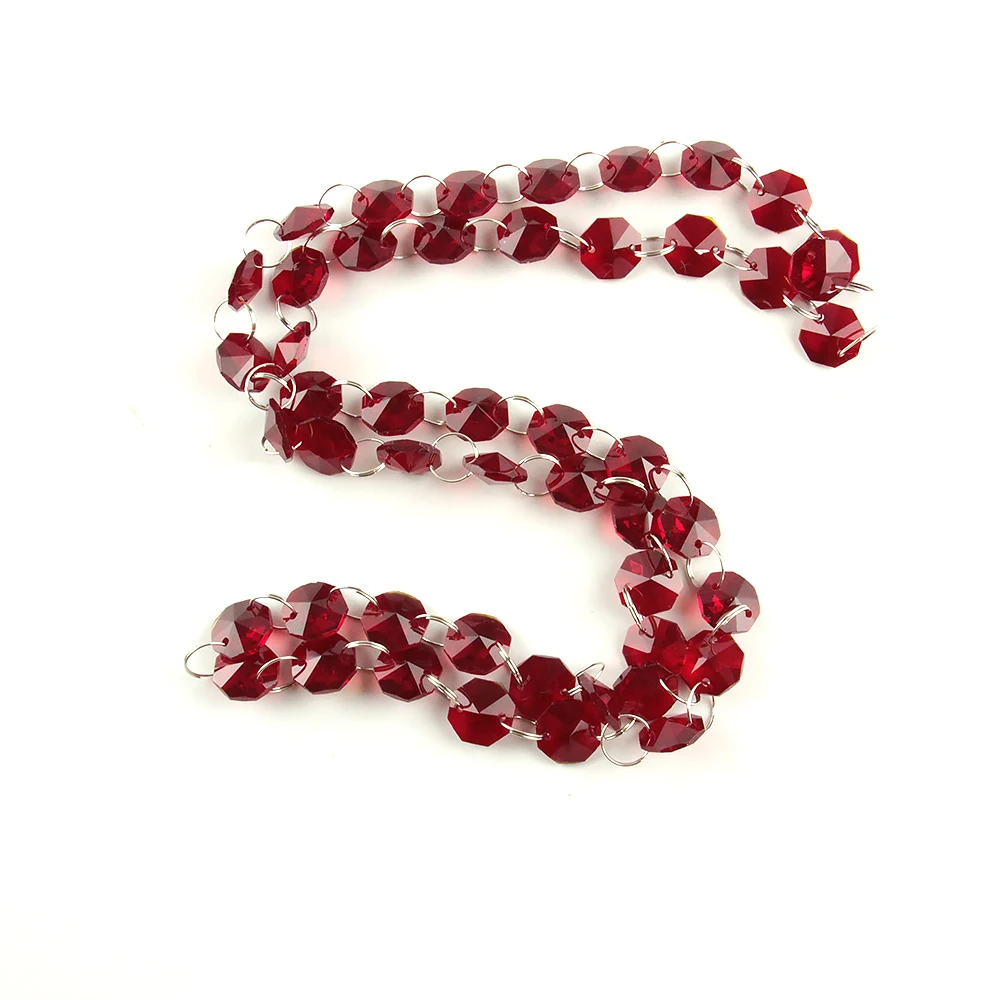 

5m/50m Dark Red Crystal 14mm Beads With Rings Glass Strands For Wedding Curtain Garlands Chains Home Decoration