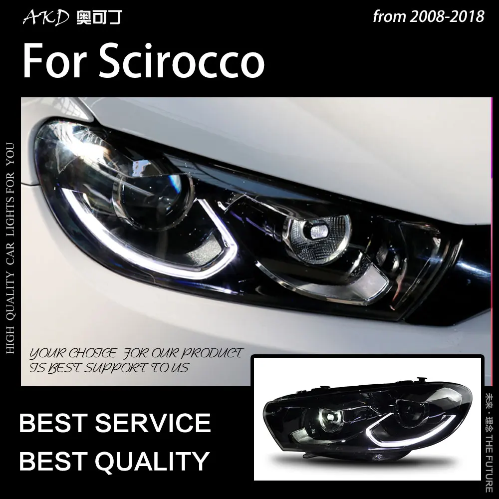 AKD تصفيف السيارة ل Scirocco LED المصباح 2008-2018 شيروكو رئيس مصباح LED DRL العارض عدسة عالية شعاع اكسسوارات السيارات