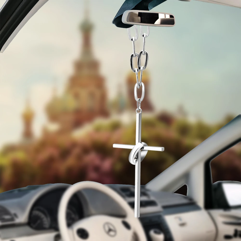 Car Pendant Jesus Crucifix Cross ring Ornaments Charms Rearview Mirror Decoration Hanging Auto Decor Cars Accessories Hot Gifts