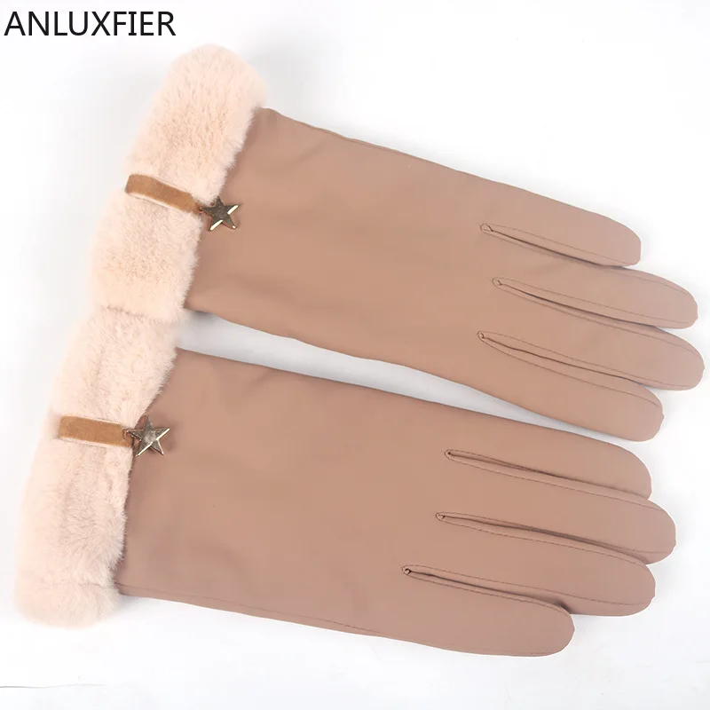 

H9944 Gloves Women Autumn Winter Plush Wrist Thermal Mittens Windproof Cold Proof Driving Riding Touch Screen Simple Hand Muff