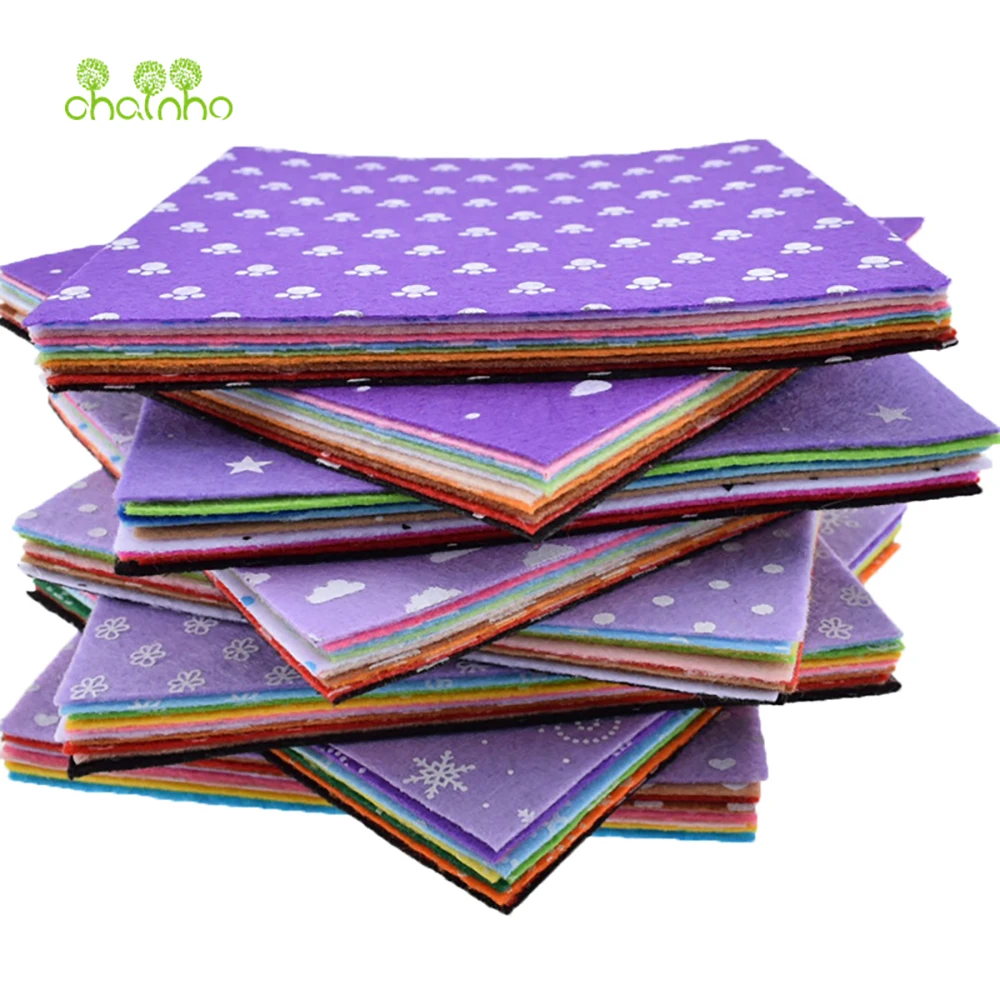 Chainho,Polyester Non-Woven Printed Felt Fabric,1mm Thickness,DIY Sewing & Quilting Material,10 Pieces,30x30cm,8 Kinds Designs