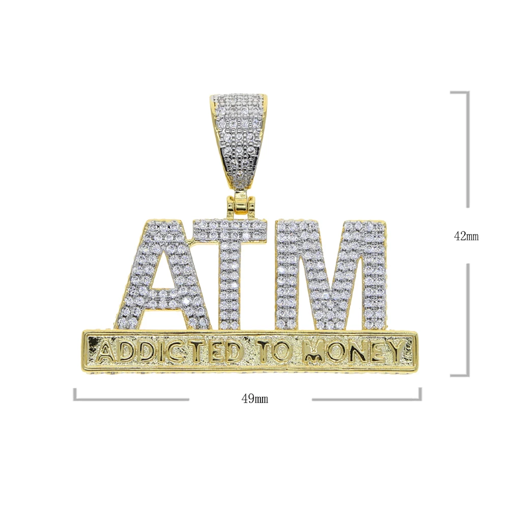 جديد مثلج خارج بلينغ رسائل ATM مدمن على المال قلادة القلائد اثنين لهجة اللون AAA الزركون سحر الرجال الهيب هوب مجوهرات #2