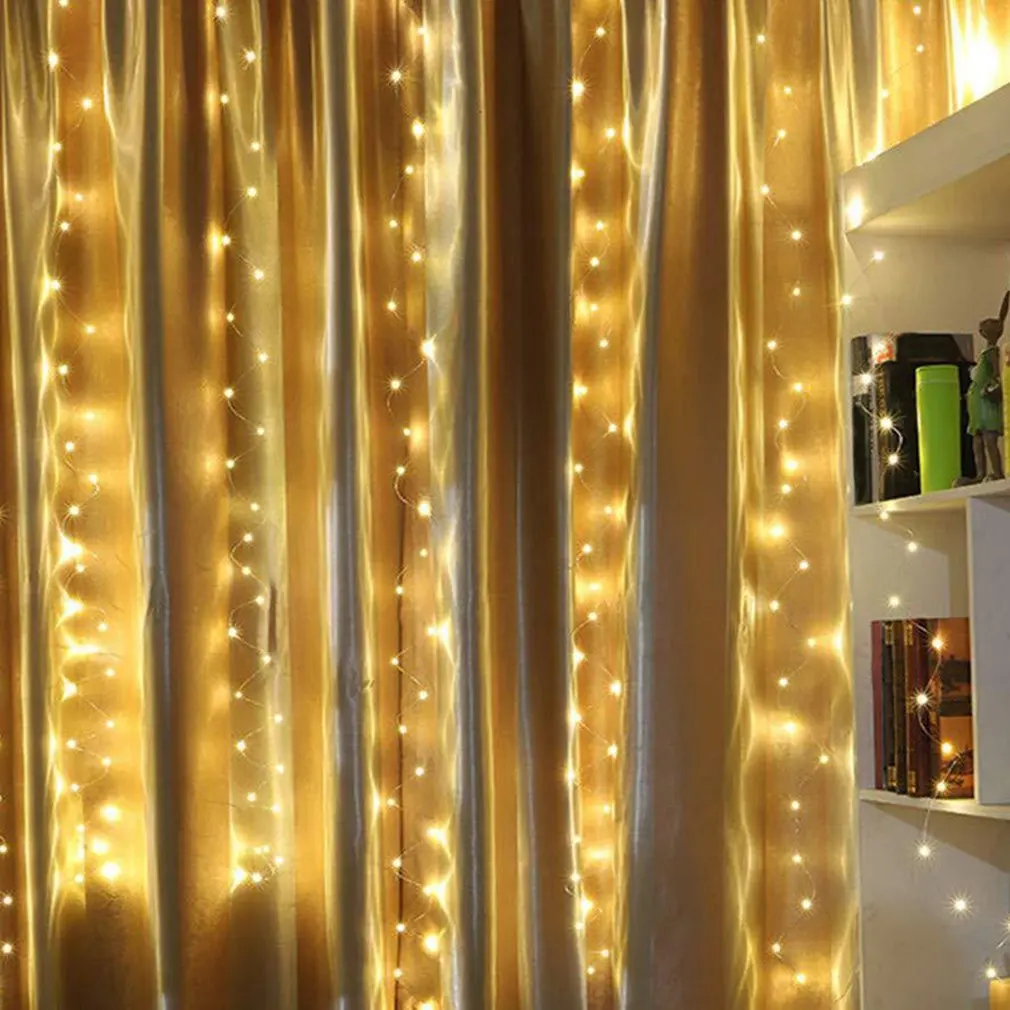 Cortina de luces LED de Navidad estrellada, cadena de luz de carámbano, luz de hadas, iluminación decorativa para habitación y jardín