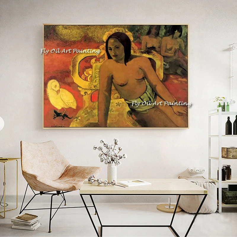 

The 100%Handmade Paul Gauguin Nude Woman Bird Modern Oil Painting Abstract Corridor Porch Wall Art Office Decor Orange Graph