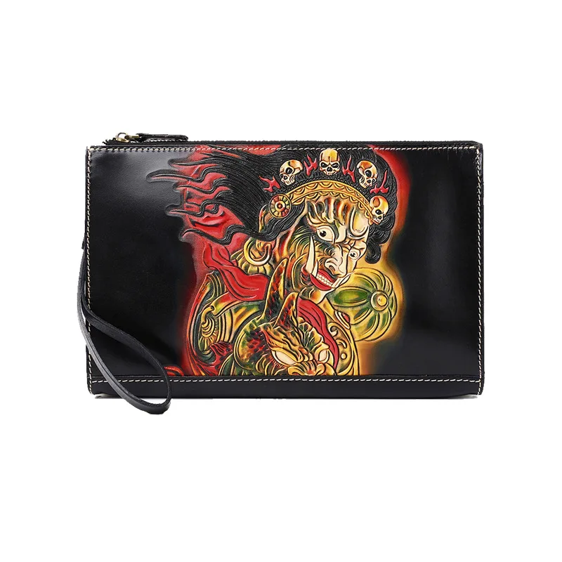 Bolso de cuero curtido para hombre y mujer, Cartera de mano hecha a mano, de cuero curtido, color dorado, monedero, bolsillo para cigarrillos, sobre