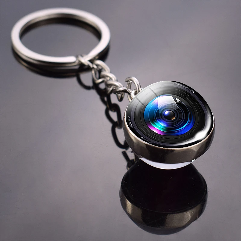 New Fashion Lenses Keychain Camera Lens Double Side Glass Ball Keychain Pendant Keyring