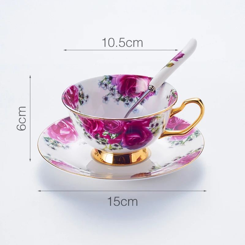 Pastoral Rose Bone China Tea Cup Saucer Spoon Set 200ml Europe Advanced Porcelain Coffee Cup British Ceramic Teacup Dropshipping